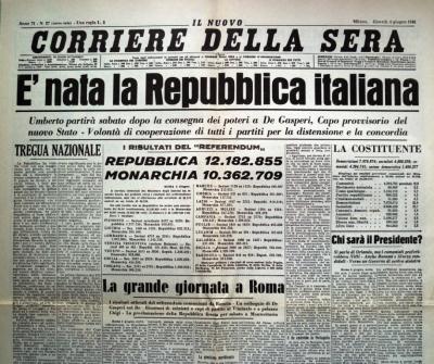 "E' nata la Repubblica Italiana" - "Il popolo italiano ha scelto la Repubblica" - "W la Repubblica, W l'Italia"